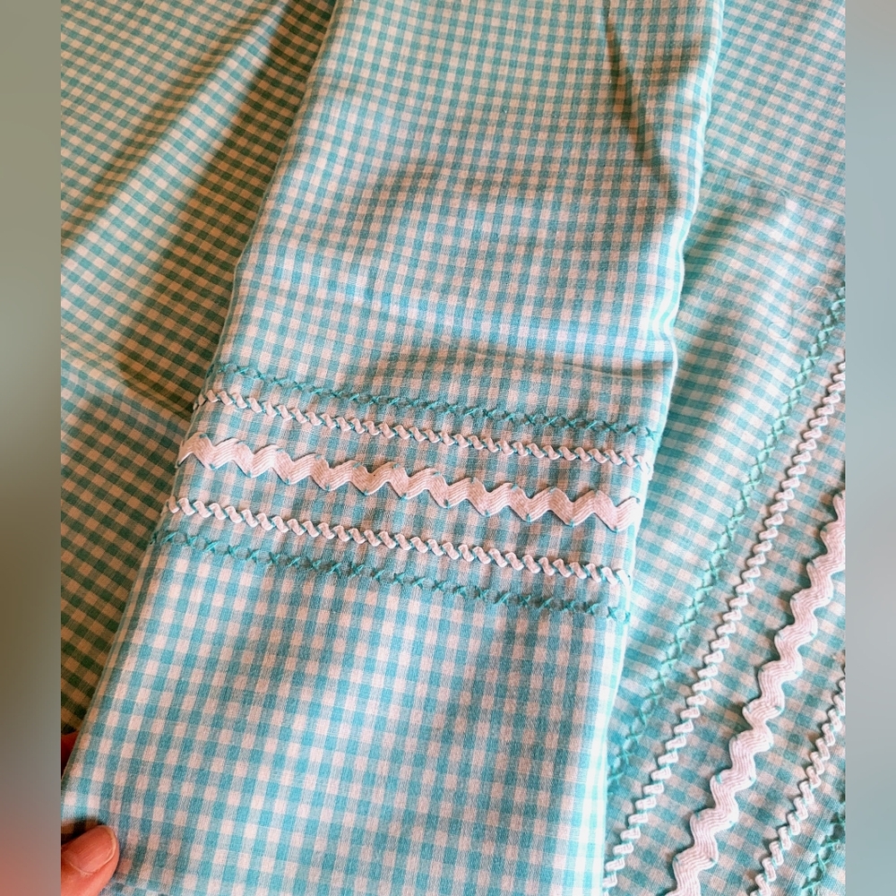 Pair King 1950s Blue Gingham Pillow Cases with White Trim